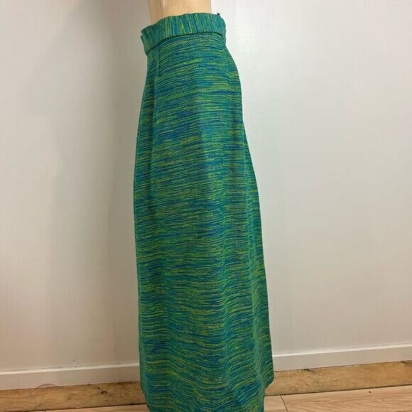 Vintage Handmade M / L Green Turquoise Bleu Long Thick 60s 70s Retro Maxi Skirt - Picture 4 of 15